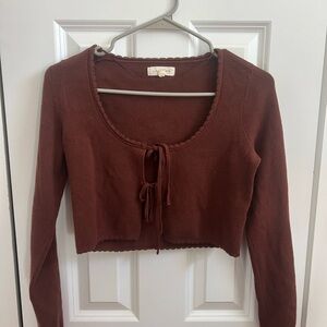 PacSun Red Long Sleeve Crop Tie Front Top
